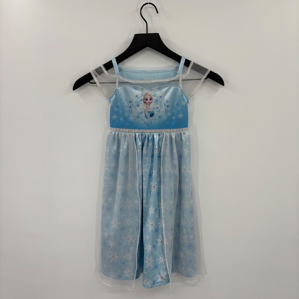 Disney Frozen Elsa Nightgown Kids 4T Blue Snowflake Princess Gown Sleepwear Cute